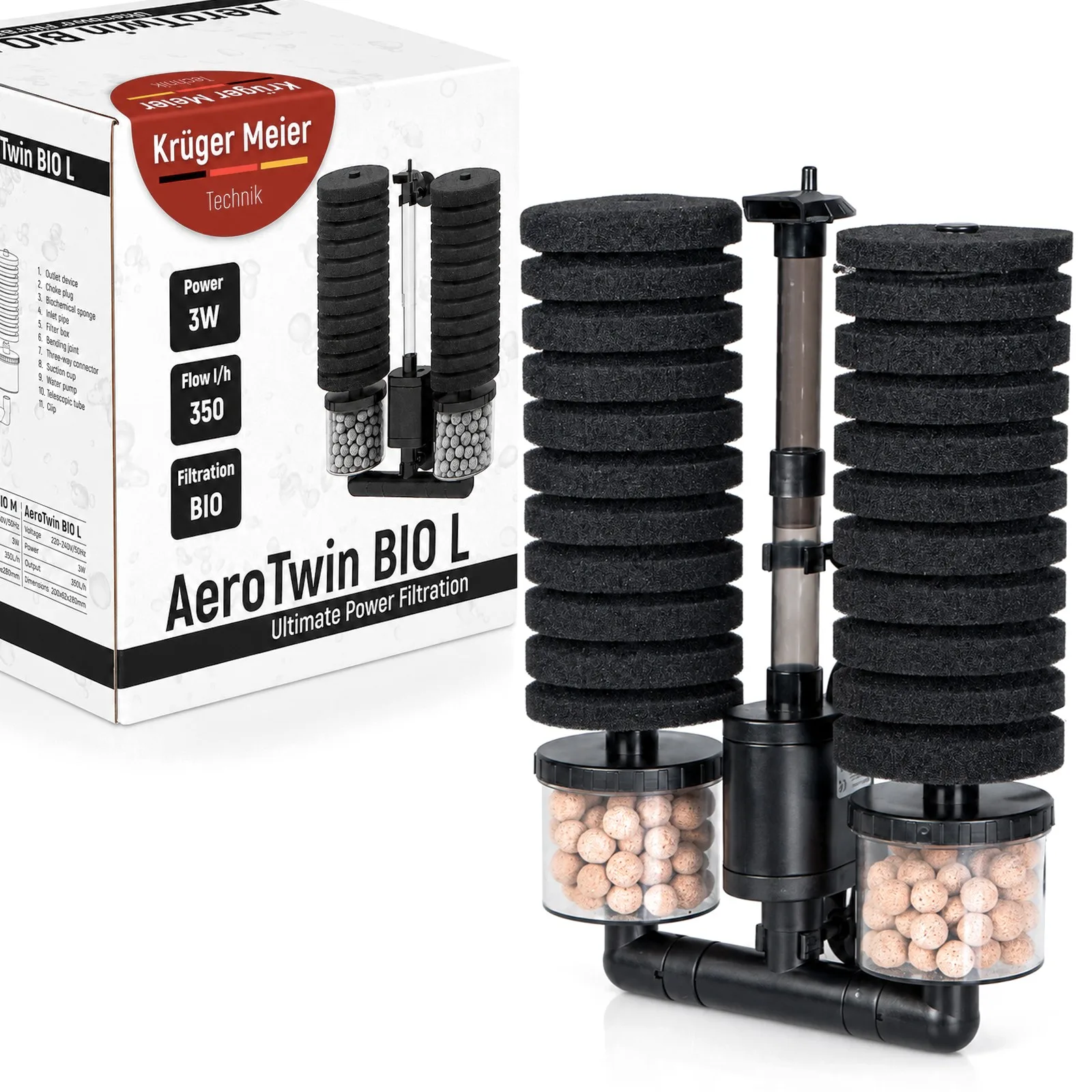 Kruger Meier AeroTwin BIO L - filtr wewnętrzny gąbkowy z biofiltracją