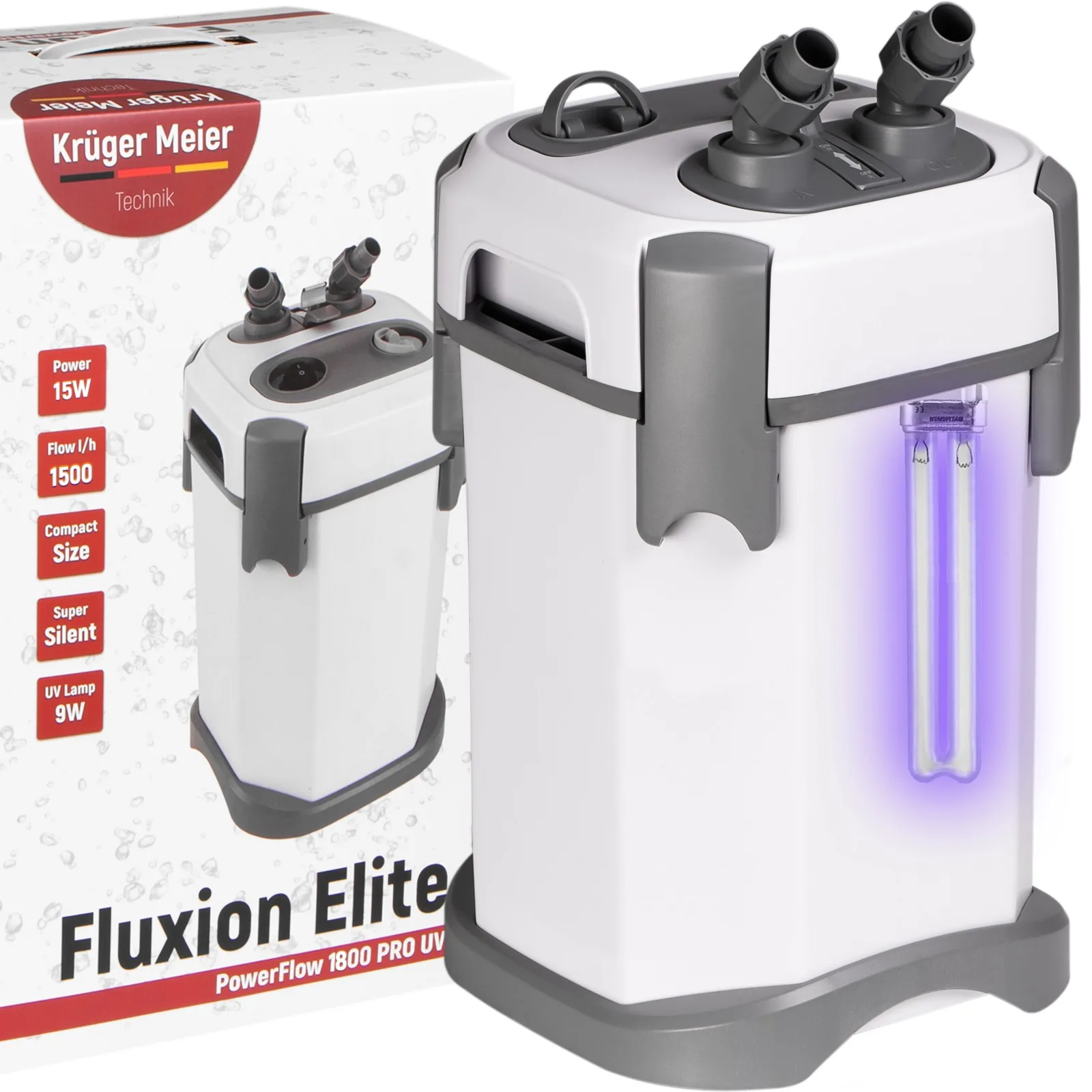 Kruger Meier Fluxion Elite 1800 UVC PRO - filtr zewnętrzny z lampą UV do akwarium 120 - 350 litrów