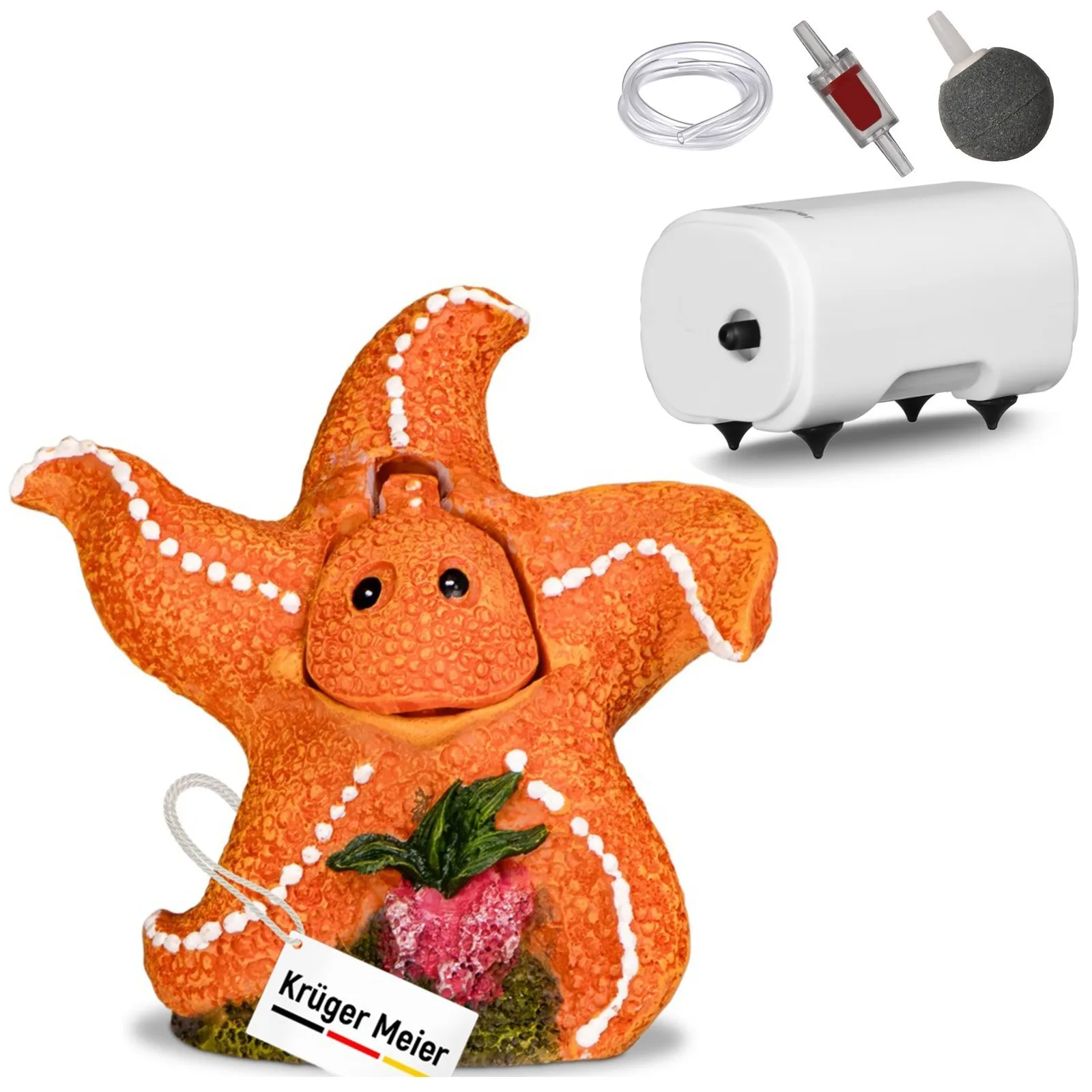 Happy Starfish Set – Ozdoba z napowietrzaczem do akwarium