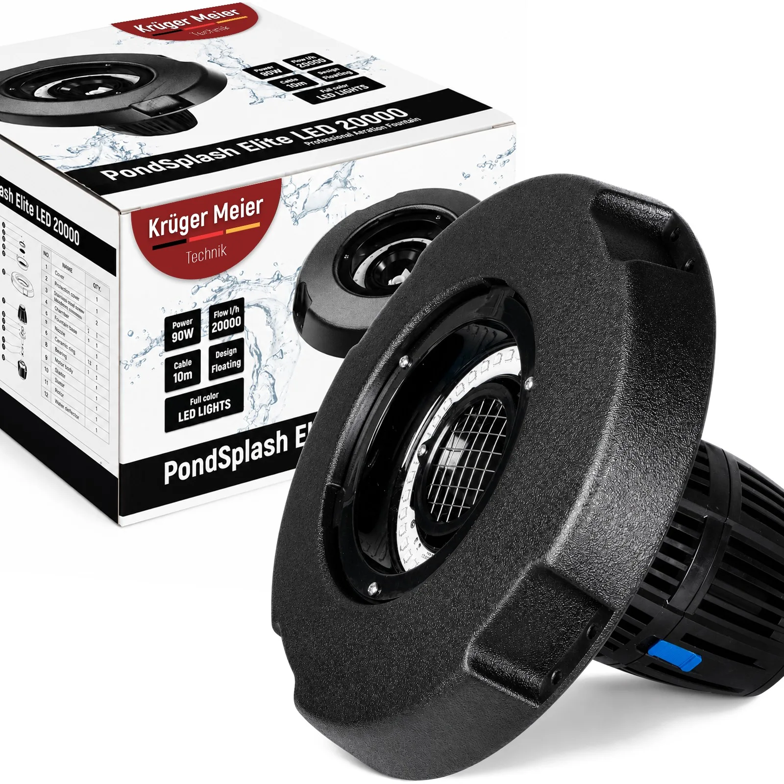 Kruger Meier PondSplash Elite LED 40000 - fontanna pływająca z oświetleniem