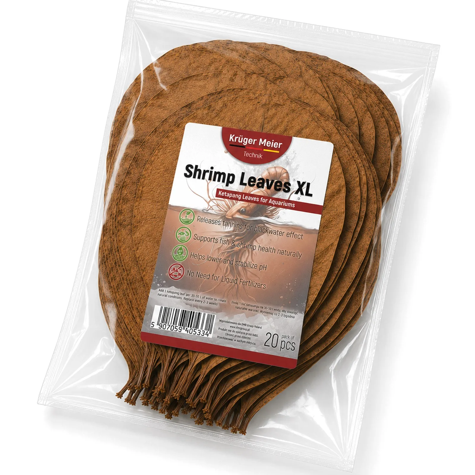 Kruger Meier Shrimp Leaves XL - liście ketapangu 20 sztuk