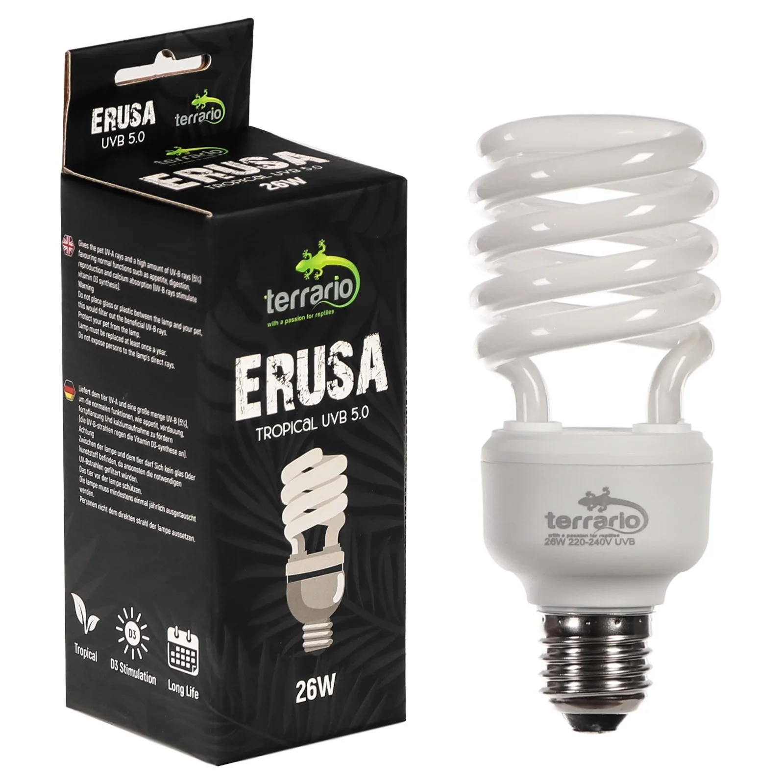 Erusa Tropical UVB 5.0 - żarówka spiralna 5.0 26W